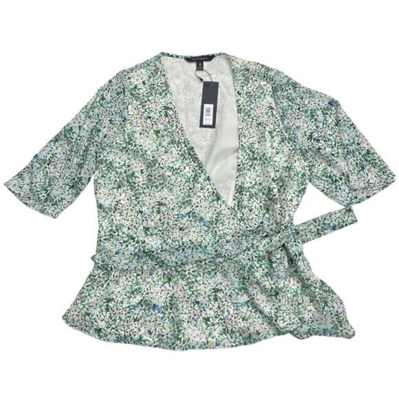 NWT BANANA REPUBLIC Short Sleeve Wrap Kimono Blouse XS Jasmine Floral Blue Green - Picture 8 of 9